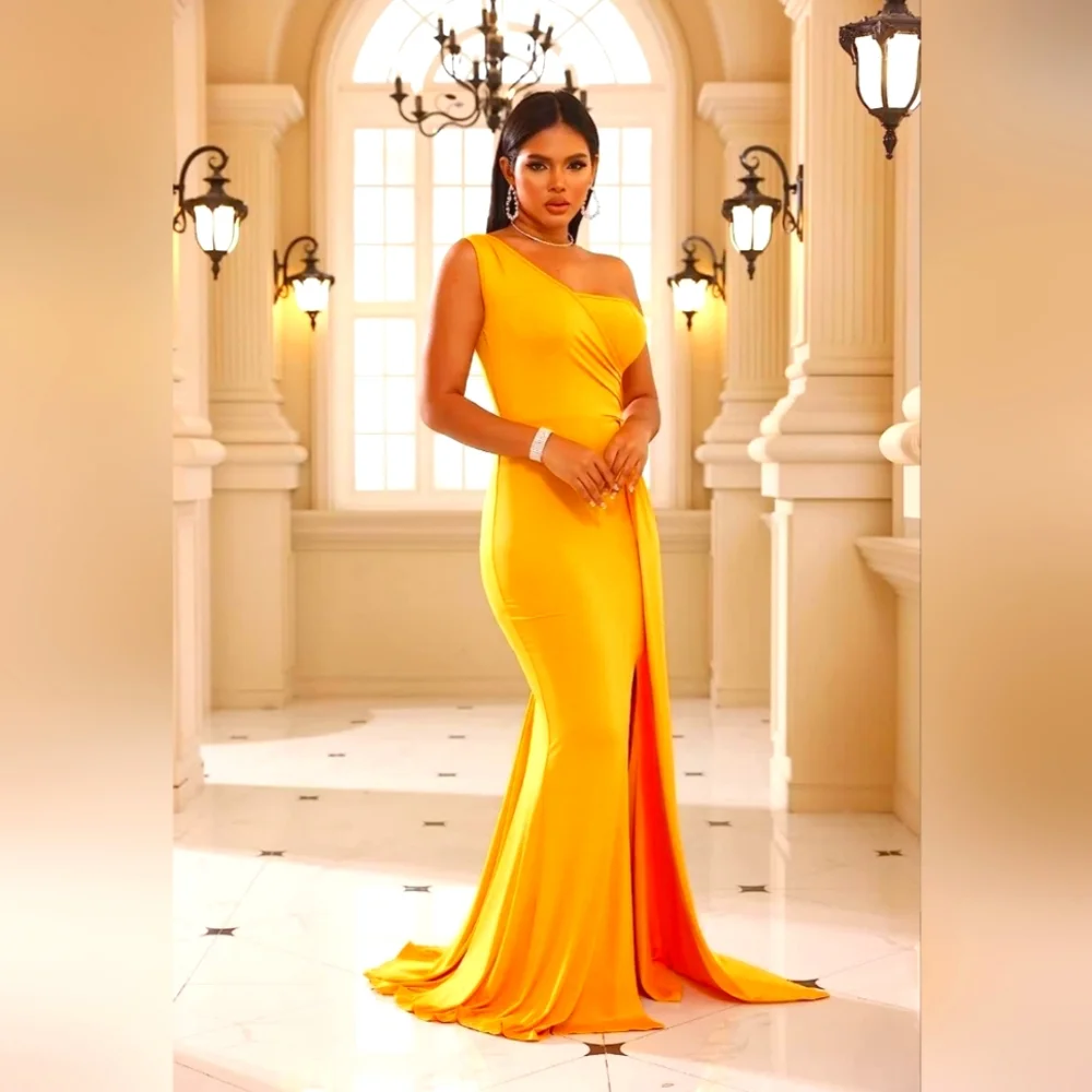 Golden Elegant One Shoulder Sleeveless Maxi Dress - Picture 1 of 6